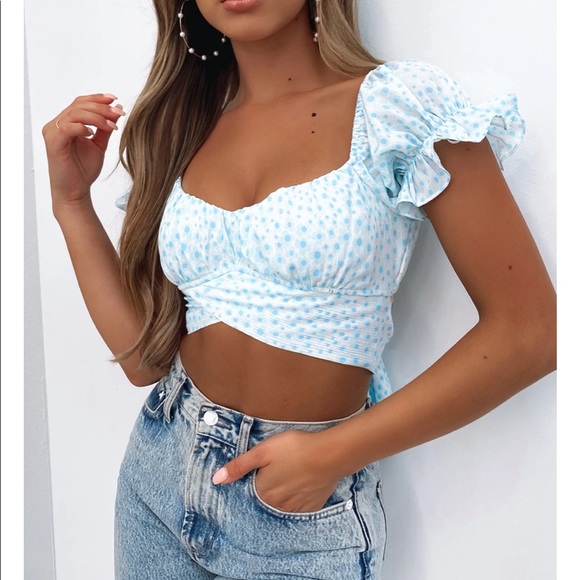 Light blue wrap top. - Picture 2 of 5